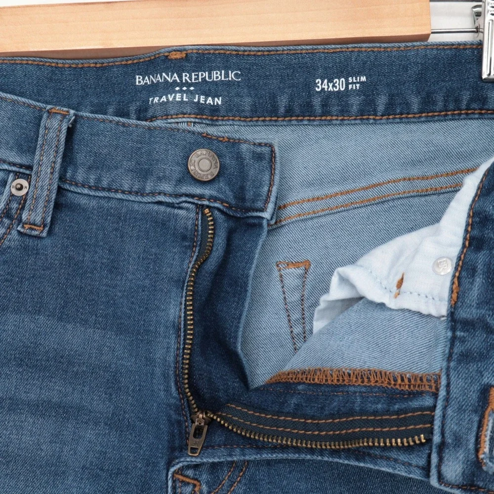 Banana Republic Travel Jean Mens 34x30(28.5) Slim Fit Medium Wash Denim Stretch